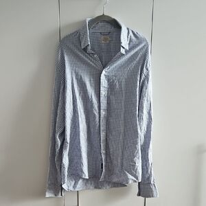 Faherty Mens Gingham Super Soft Blue Button Down Size L